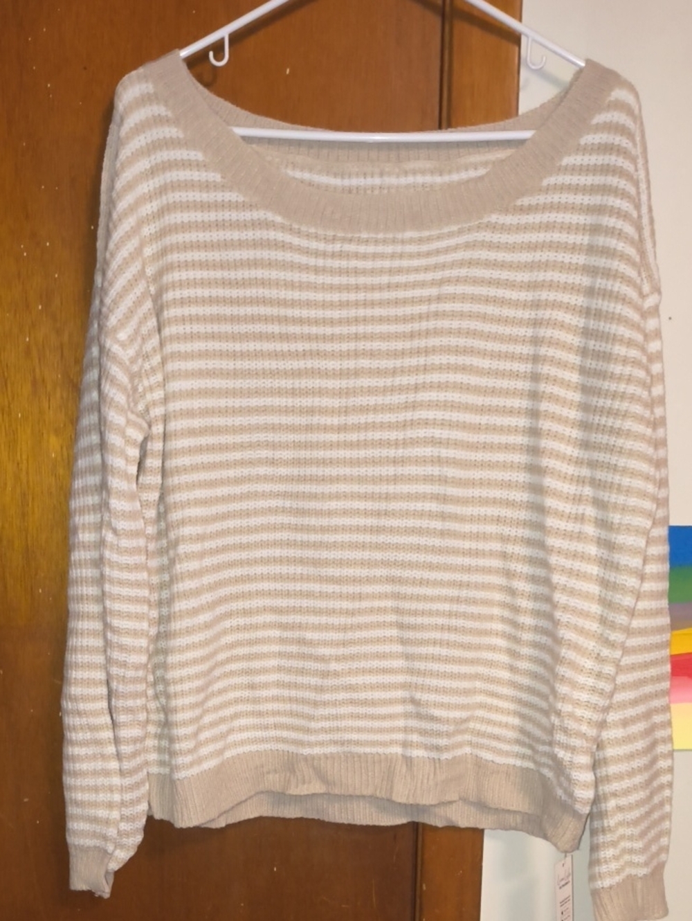Cupshe Cream and White Striped Scoop Neck Sweater